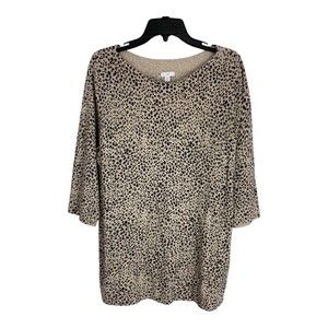 J Jill Womens Sweater Adult Size XL Tan Black Cheetah 3/4 Sleeve Top